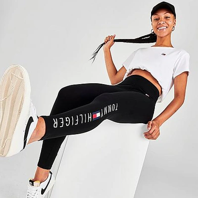 Tommy Hilfiger Sport High Rise Logo Full Length Leggings In Black