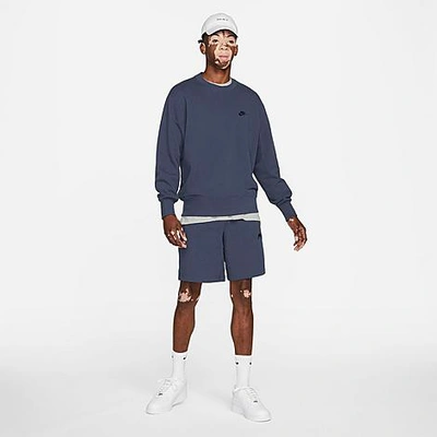 Shop Nike Men's Sportswear Classic Fleece Crewneck Sweatshirt In Thunder Blue/midnight Navy