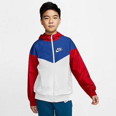 Shop Nike Boys' Sportswear Windrunner Jacket In White/game Royal/university Red