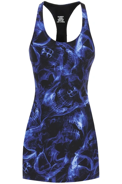 Shop Vetements Skull Mini Dress In Blue