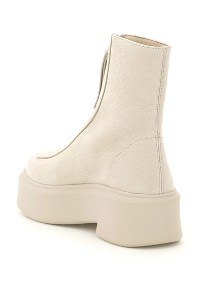 The Row Zip Leather Platform Boots In Beige