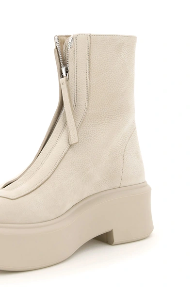 The Row Zip Leather Platform Boots In Beige