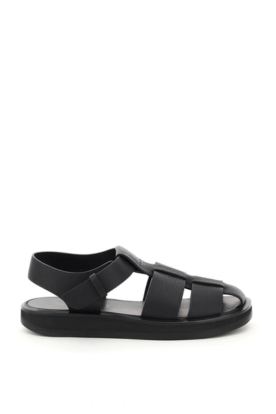 Shop The Row Fisherman Hammered Leather Sandals In Black