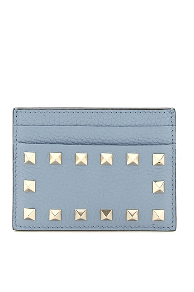 Shop Valentino Rockstud Card Holder In Grey,blue