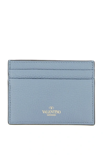 Shop Valentino Rockstud Card Holder In Grey,blue