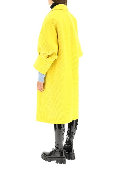 Shop Prada Corduroy Coat In Yellow