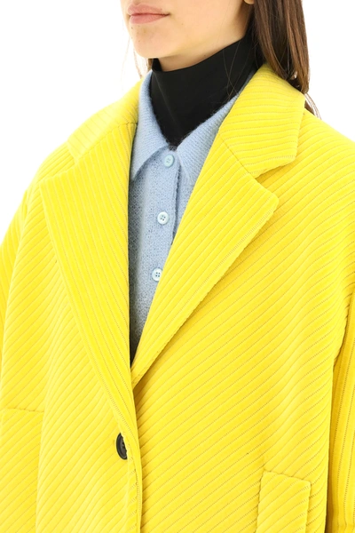 Shop Prada Corduroy Coat In Yellow