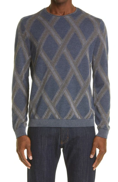 Shop Giorgio Armani Jacquard Cotton Sweater In Blue