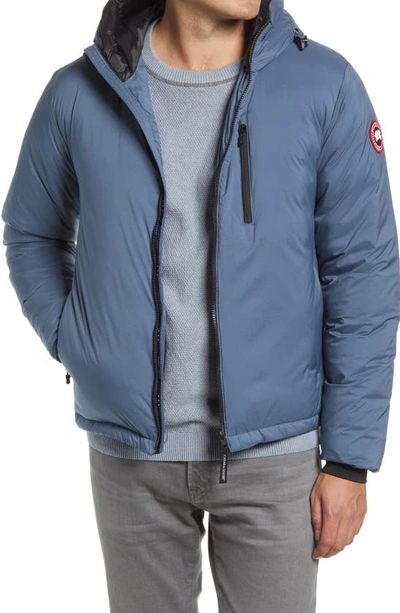 Shop Canada Goose Lodge Packable Windproof 750 Fill Power Down Hooded Jacket In Ozone Blue- Bleu Ozone