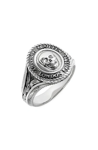 Shop Alexander Mcqueen Skull Signet Ring In Silver
