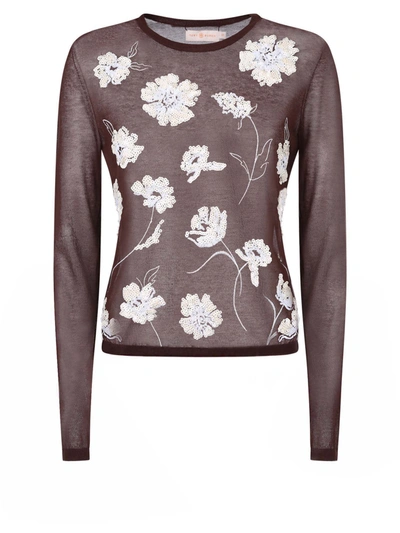 Shop Tory Burch Embellished Sweater In Brown