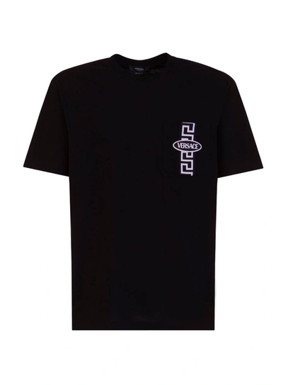 Shop Versace Logo-embroidered T-shirt In Nero
