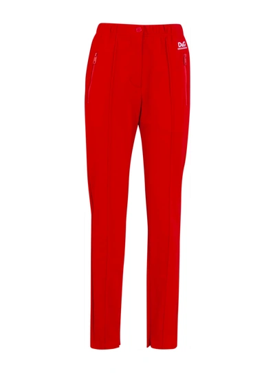 Shop Dolce & Gabbana Full Milano Pants With Dg Logo Print In Rosso