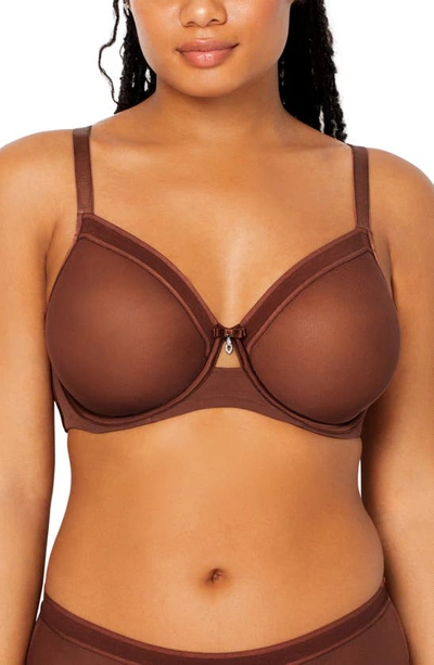 Shop Curvy Couture Full Figure Mesh Underwire Bra In Chocolate