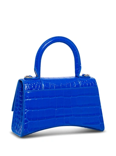 Shop Balenciaga Hourglass Crossbody Bag In Blue Crocodile Printed Leather
