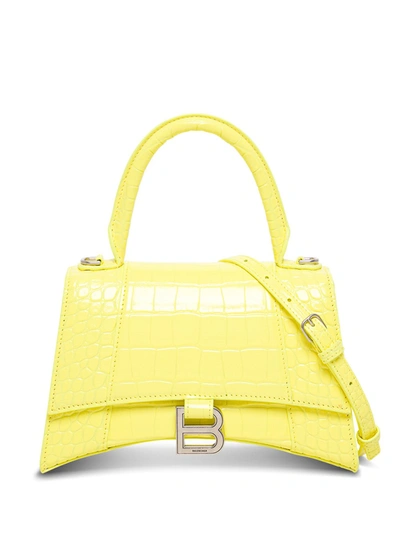 Shop Balenciaga Hourglass Crossbody Bag In Yellow Crocodile Printed Leather