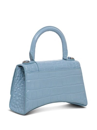 Shop Balenciaga Hourglass Crossbody Bag In Light Blue Crocodile Printed Leather