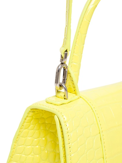 Shop Balenciaga Hourglass Crossbody Bag In Yellow Crocodile Printed Leather