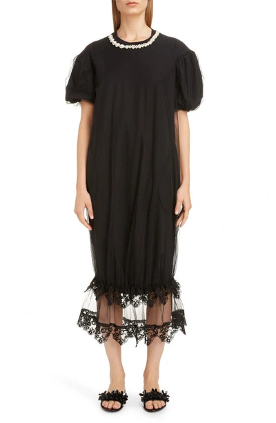 Shop Simone Rocha Tulle Puff T-shirt Dress In Black/ Pearl