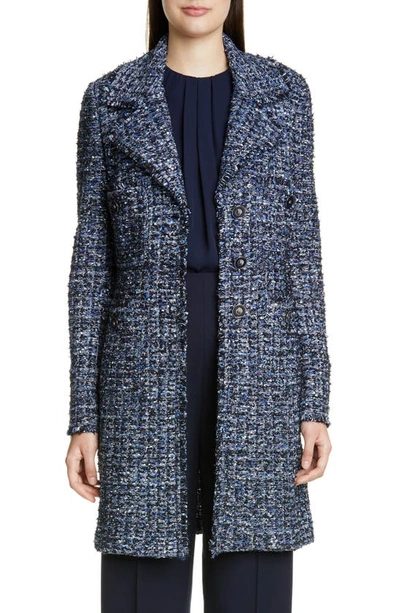 Shop St John Ribbon Tweed Knit Jacket In Navy/ Prussian Blue Multi