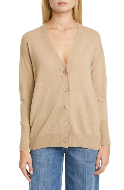 Shop Stella Mccartney Logo Band Wool Cardigan In Camel