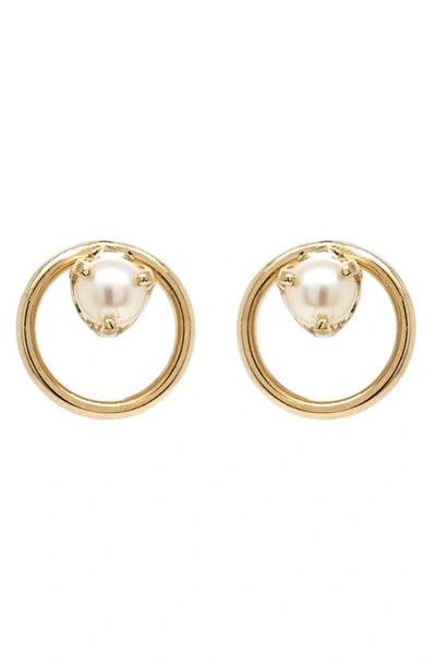 Shop Zoë Chicco White Pearl Stud Earrings In 14k Yellow Gold