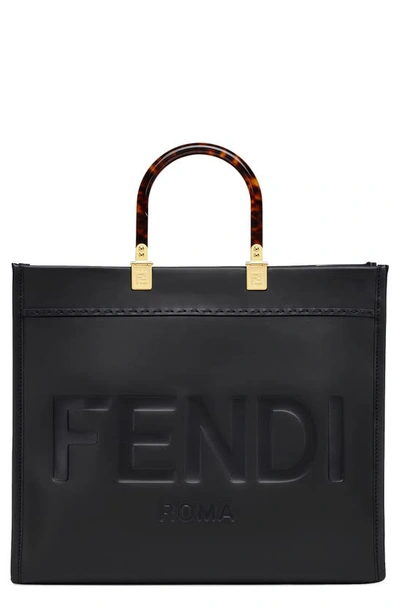 Shop Fendi Medium Sunshine Leather Shopper In Verde Oro Soft