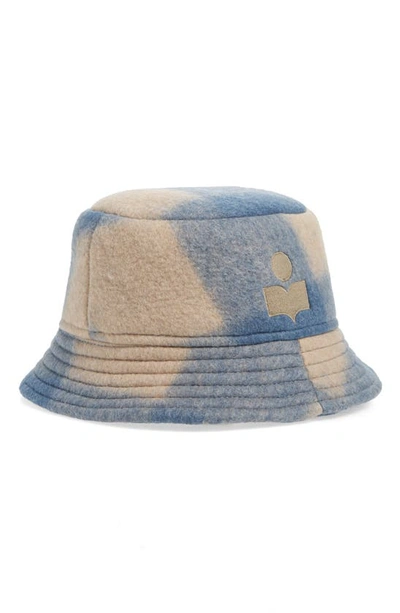 Shop Isabel Marant Haley Check Logo Bucket Hat In Blue