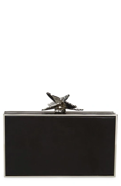 Shop Sophia Webster Clara Butterfly Clasp Box Clutch In Black Satin