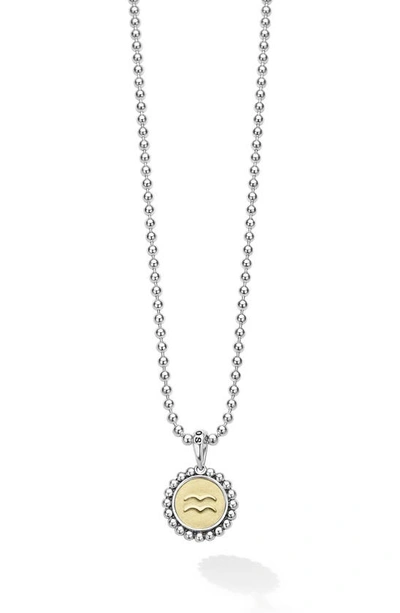 Shop Lagos Signature Caviar Zodiac Pendant Necklace In Aquarius Two-tone