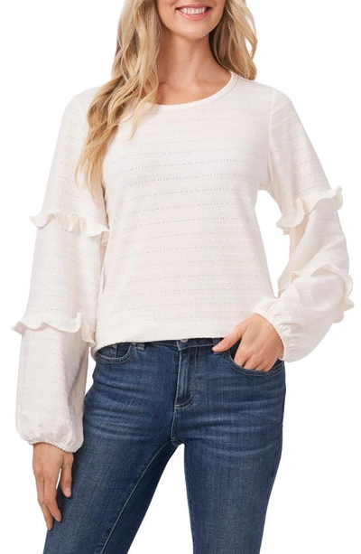 Shop Cece Blouson Ruffle Sleeve Top In Soft Ecru