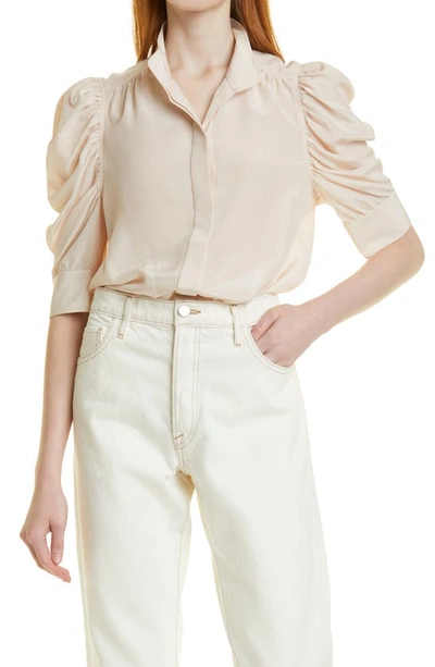 Shop Frame Gillian Puff Sleeve Silk Blouse In Rose
