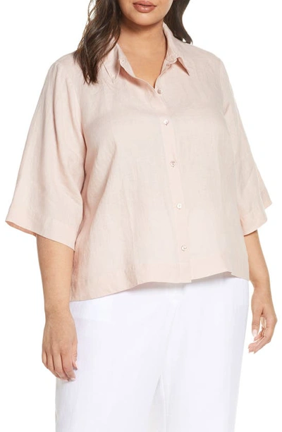 Shop Eileen Fisher Organic Linen Button-up Shirt In Powder