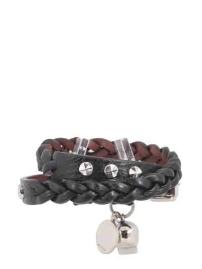Shop Alexander Mcqueen Leather Bracelet In Black