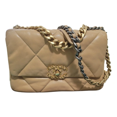 Pre-owned Chanel 19 Leather Handbag In Beige