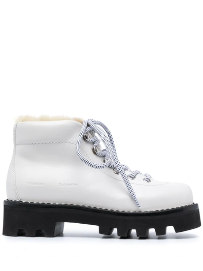 Proenza Schouler Calfskin Shearling Hiking Booties In Weiss