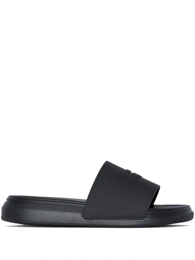 Shop Alexander Mcqueen Logo Detail Slide Sandals In Schwarz