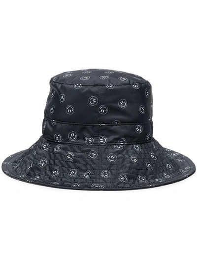 Shop Ganni Smiley Face Bucket Hat In Grey