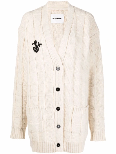 Shop Jil Sander Logo-embroidered Knitted Cardigan In Nude