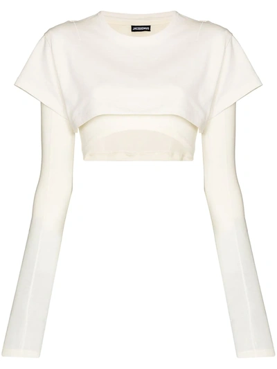 Shop Jacquemus Le Double Cropped Layered T-shirt In White