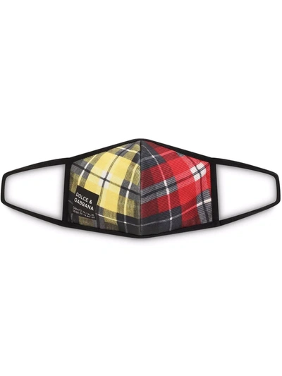 Shop Dolce & Gabbana Tartan-print Face Mask In Schwarz