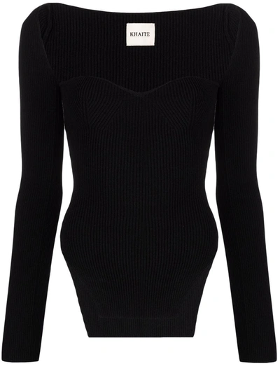 Shop Khaite The Maddy Ribbed-knit Top In Schwarz