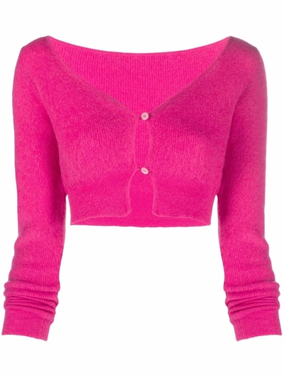 Shop Jacquemus Alzou Cropped V-neck Cardigan In Rosa