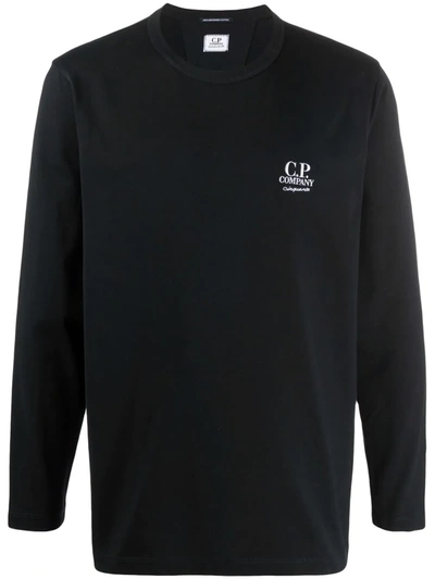 Shop C.p. Company Long-sleeved Embroidered Logo Top In Schwarz