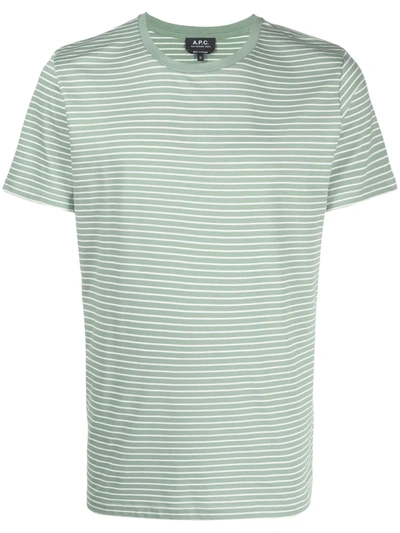 Shop Apc Stripe-print Cotton T-shirt In Grün