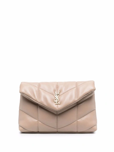 Saint Laurent Neutral Puffer Small Leather Pouch Bag In Neutrals | ModeSens