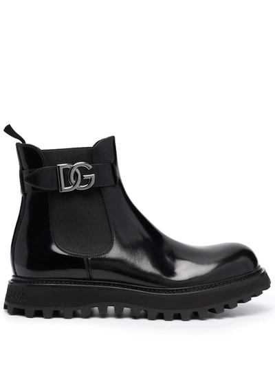 Shop Dolce & Gabbana Bernini Leather Ankle Boots In Schwarz