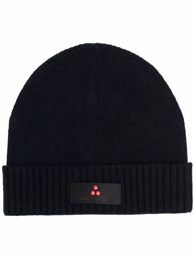 Shop Peuterey Logo-patch Ribbed-knit Beanie In Blau