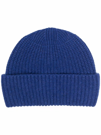 Shop Ermenegildo Zegna Ribbed-knit Cashmere Beanie In Blau