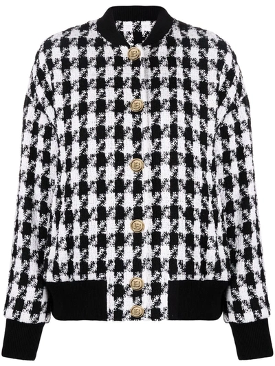 Shop Balmain Houndstooth Tweed Bomber Jacket In Schwarz